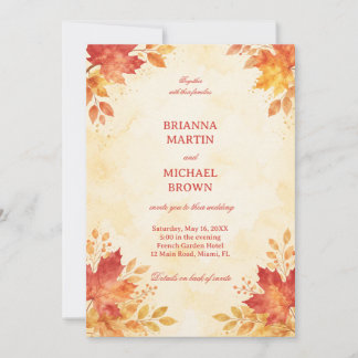 Autumn Watercolor Leaves Warm Invitation