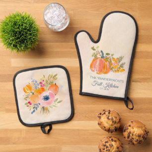 Autumn Watercolor Oven Mitt & Pot Holder Set
