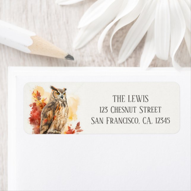 Autumn Watercolor Owl Return Address (Insitu)