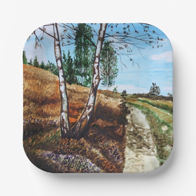 Autumn watercolor painting paper plate (Front)