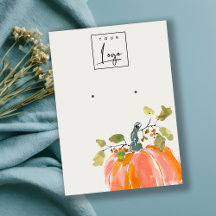 Autumn Watercolor Pumpkin Logo Earring Display