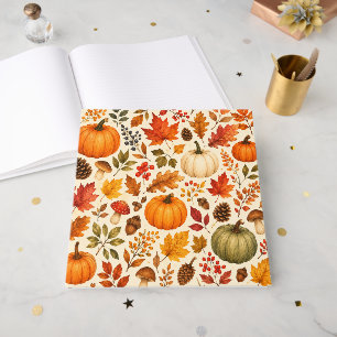 Autumn Watercolor Pumpkins, Fall Leaves & Woodland Guest Book