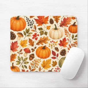 Autumn Watercolor Pumpkins, Fall Leaves & Woodland Mouse Pad