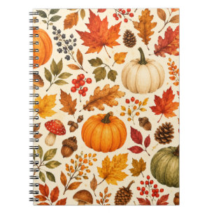 Autumn Watercolor Pumpkins, Fall Leaves & Woodland Notebook