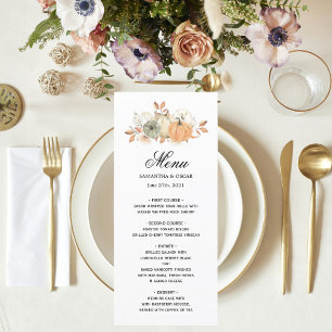 Autumn Watercolor Pumpkins & Flowers Menu