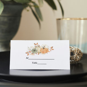 Autumn Watercolor Pumpkins & Flowers Place Card