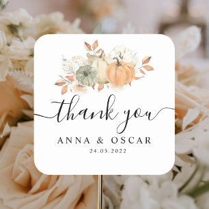 Autumn Watercolor Pumpkins & Flowers Square Sticker