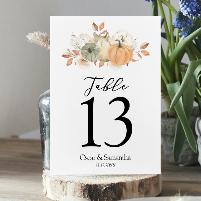 Autumn Watercolor Pumpkins & Flowers Table Number (Creator Uploaded)
