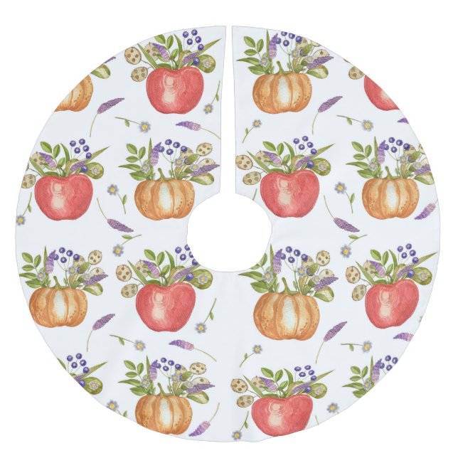 Autumn Watercolor, Seamless Composition. Brushed Polyester Tree Skirt (Front)