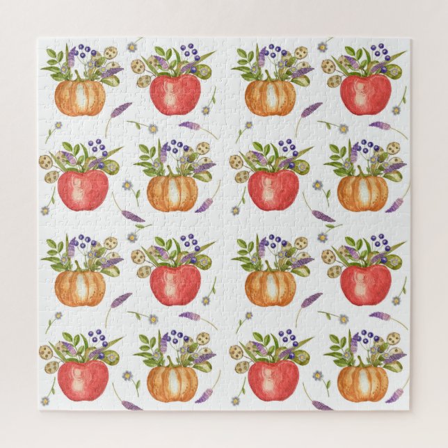Autumn Watercolor, Seamless Composition. Jigsaw Puzzle (Vertical)