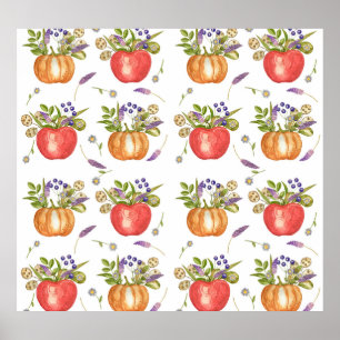 Autumn Watercolor, Seamless Composition. Poster