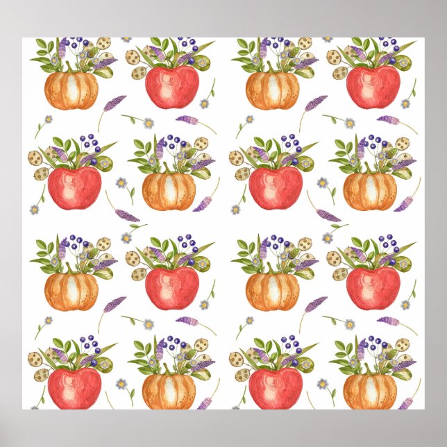 Autumn Watercolor, Seamless Composition. Poster (Front)
