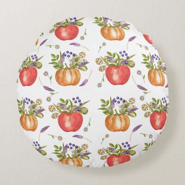Autumn Watercolor, Seamless Composition. Round Cushion (Front)