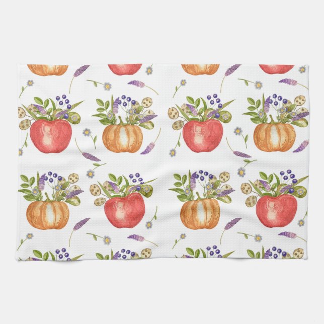 Autumn Watercolor, Seamless Composition. Tea Towel (Horizontal)