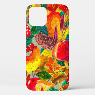 Autumn watercolor seamless pattern with leaves mus iPhone 12 case
