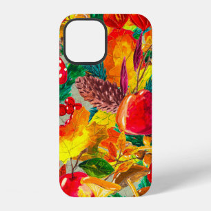 Autumn watercolor seamless pattern with leaves mus iPhone 12 case