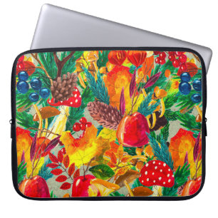 Autumn watercolor seamless pattern with leaves mus laptop sleeve