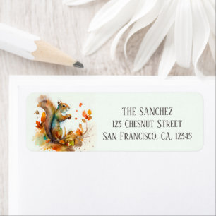 Autumn Watercolor Squirrel Leaves Return Address