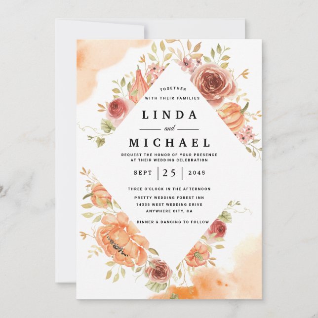 Autumn watercolor style wedding invitation zazzle (Front)