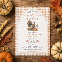 Autumn Watercolor Turkey Gingham Thanksgiving