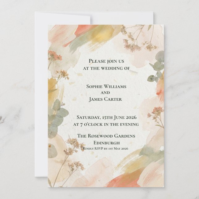 Autumn Watercolour Botanical Wedding Invitation (Front)