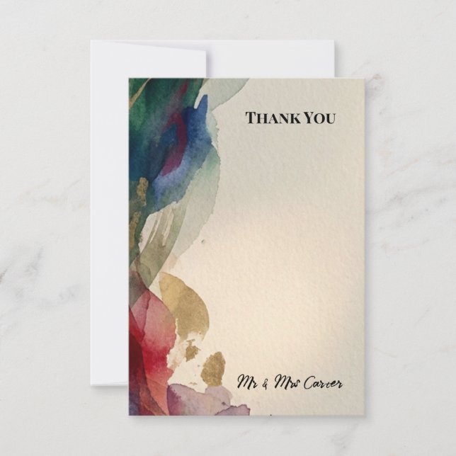 Autumn Watercolour Floral Wedding Thank You Card (Front)
