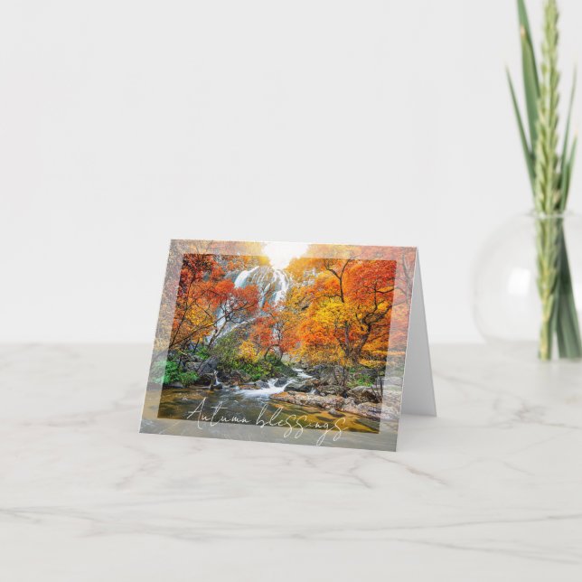 Autumn waterfall and river with custom text card (Front)