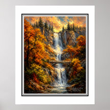 Autumn Waterfall Landscape Impressionist