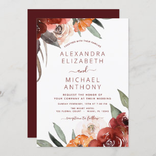 Autumn Wedding Burgundy Floral Invitation