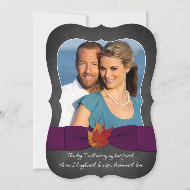 Autumn Wedding | Chalkboard, Fall Leaves, Purple 2 Invitation (Front)