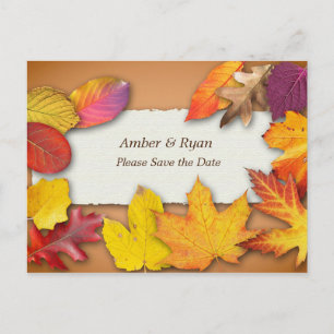 Autumn Wedding, Fall Colours, Save the Date Postcard