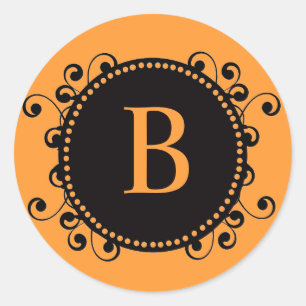 Autumn Wedding Orange Black Monogram B Sticker