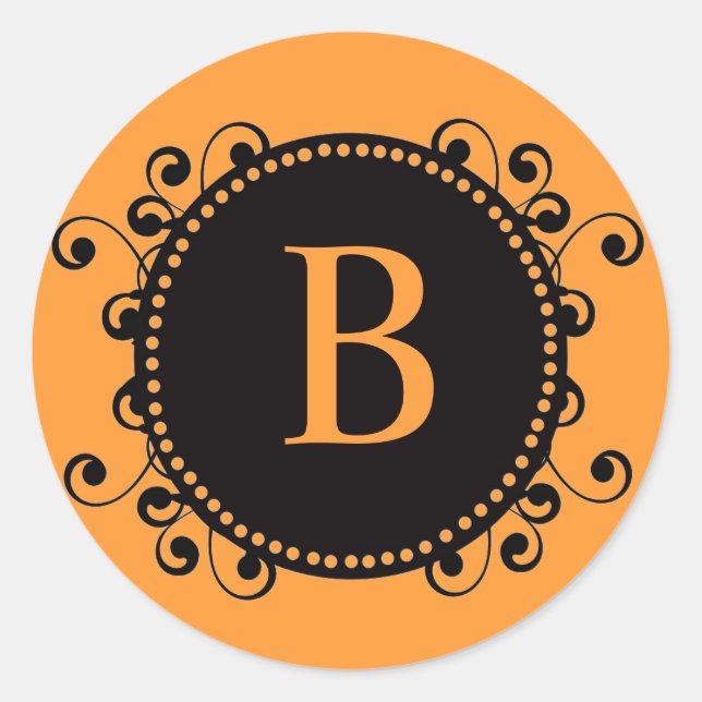 Autumn Wedding Orange Black Monogram B Sticker (Front)
