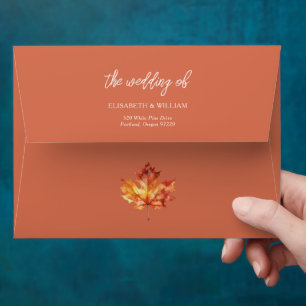 Autumn Wedding Orange Leaf Personalised Envelope