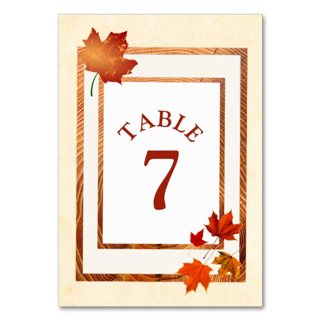 Autumn Wedding Pretty Fall Table Number Card (Front)