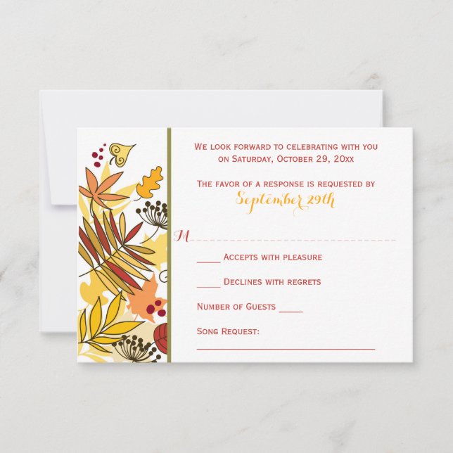 Autumn Wedding RSVP Card | Leaves, Seeds, Berries (Front)