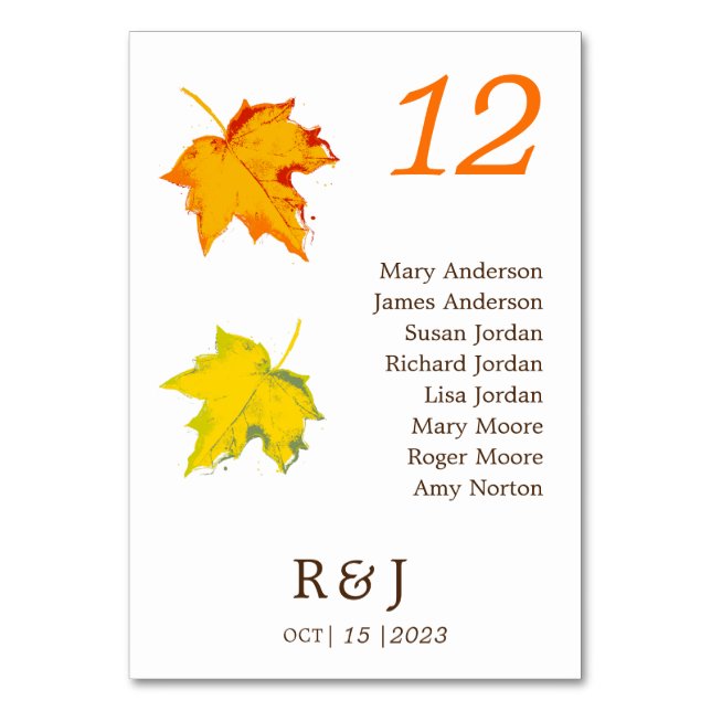 Autumn Wedding Table Seating Chart Table Number (Front)