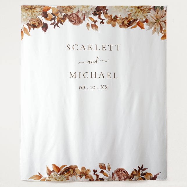 Autumn Wedding Tapestry (Autumn White Terracotta Floral Wedding Tapestry by Painted Paperie
)