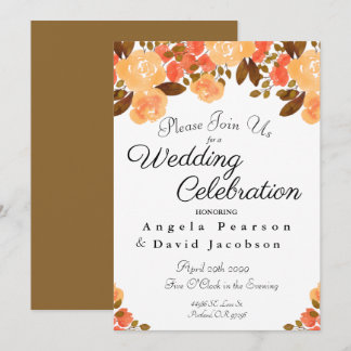 Autumn Wedding Watercolor Flowers Fall Colours Invitation