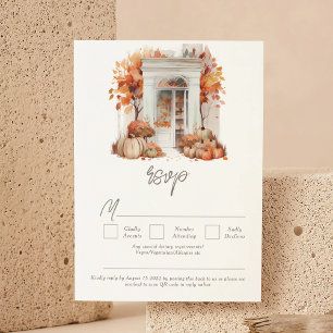 Autumn Wedding White Front Door QR Code RSVP Card