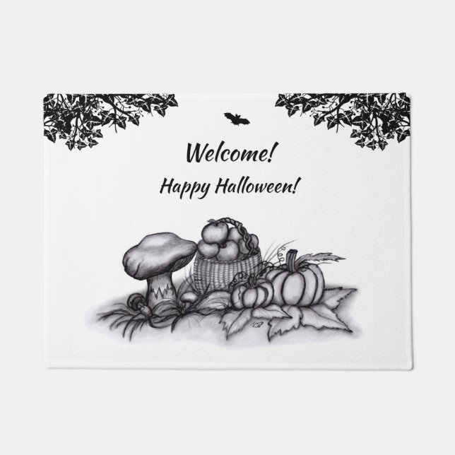 Autumn , Welcome! Happy Halloween! Doormat (Front)