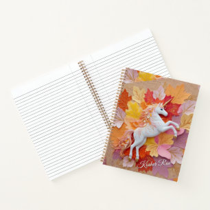Autumn Whimsical Unicorn Pastel Orange Blush Text Notebook