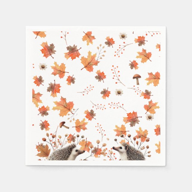 Autumn Whimsy - Hedgehog & Fall Leaves Napkins (Front)