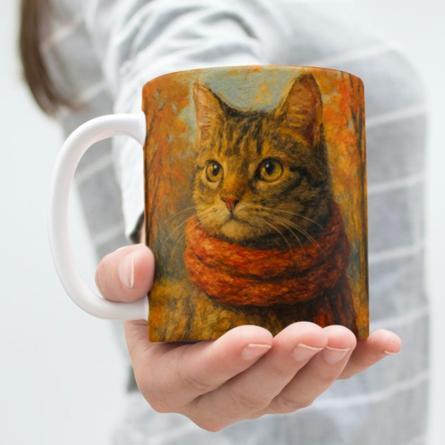 Autumn Whiskers A Cosy Cat in the Fall Breeze Coffee Mug (Creator Uploaded)