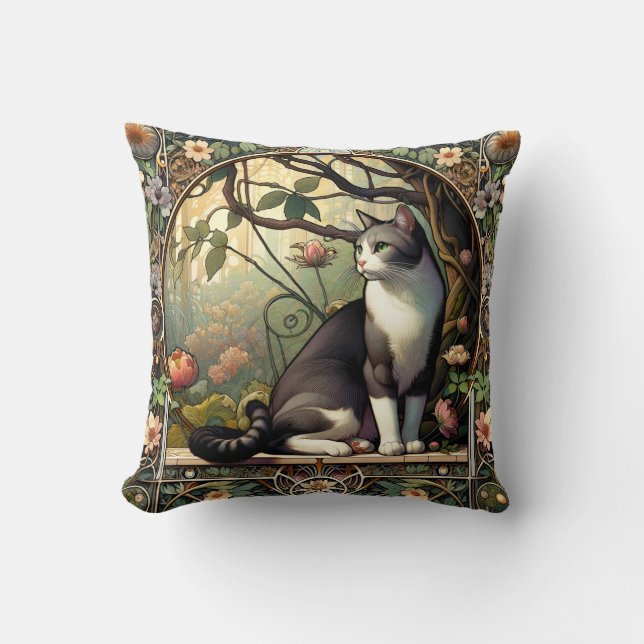 Autumn Whisper Art Nouveau Cat Pillow (Front)