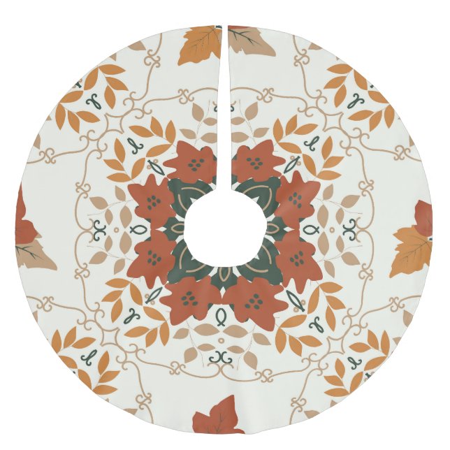 Autumn Whispers: Floral Geometric Blend Brushed Polyester Tree Skirt (Front)