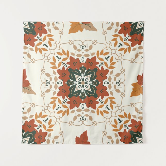 Autumn Whispers: Floral Geometric Blend Tapestry (Front)