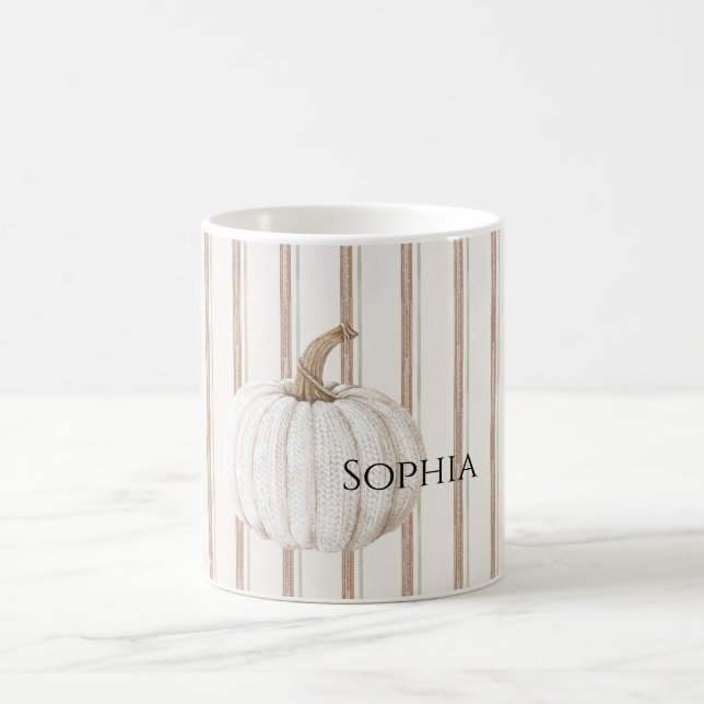 Autumn White Knit Pumpkin Coffee Mug (Center)