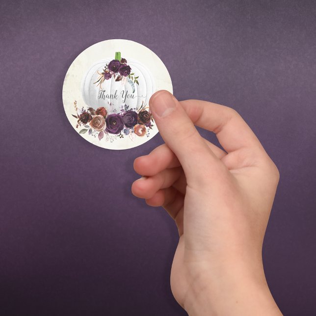 Autumn White Pumpkin Thank You Classic Round Sticker (Creator Uploaded)