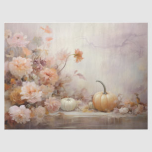 Autumn White Pumpkins Florals Decoupage Tissue Paper
